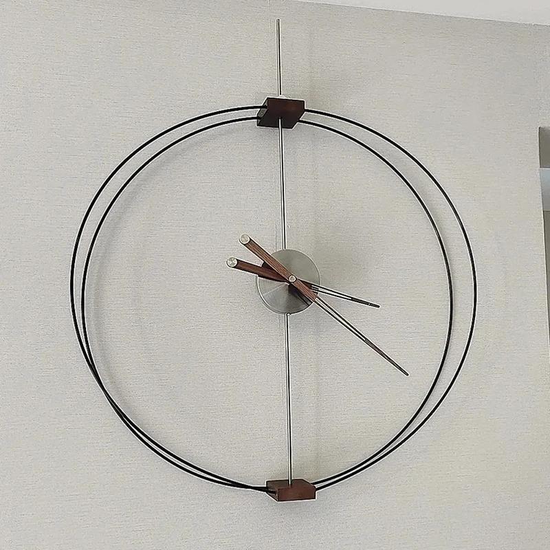 Испанские Минималистичные Настенные Часы Креативные Роскошные Art Clocks для Гостиной Стрелки из Массива Дерева Большие Настенные Часы Бесшумный Механизм Часы