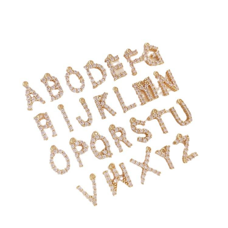 14K Gold Plated Zircon Alphabet Pendant for DIY Jewelry Accessories