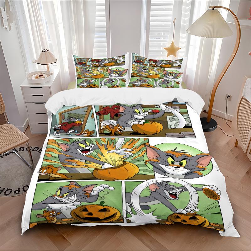 Tom Jerry Halloween Print 3Pcs Bedding Setduvet Cover With 2 Bedropillowcase Home Birthday Gift