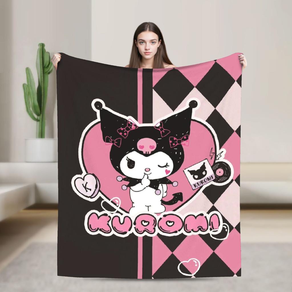 Фиолетовые пледы Kuromi Кавайный мультяшный шерстяной Потрясающие дышащие пледы для покрывала Осень/Зима