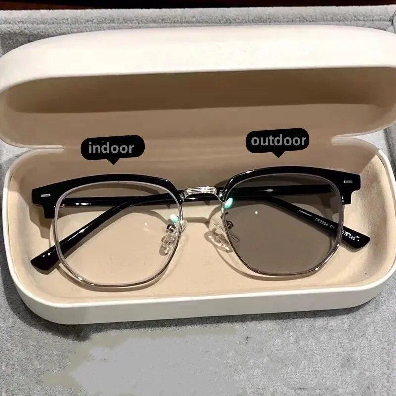 Модные фотохромные очки для мужчин и женщин, большие очки для близорукости, уличные изменяющие цвет очки для близорукости, диоптрии