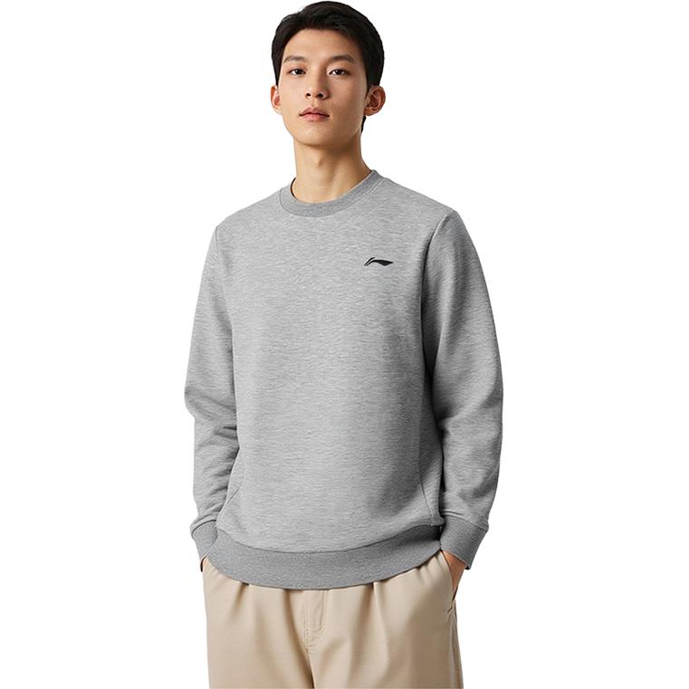 Li Ning Sweatshirts Men's Light Gray Crew Neck Moderate Regular AWDVE41-2