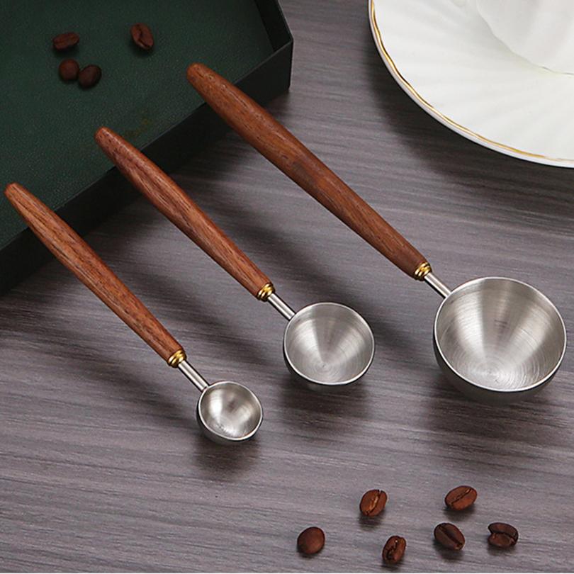 1 шт. Нержавеющая сталь мерная ложка для кофейных зерен деревянная ручка кофейный совок столовая ложка дома орех дерево длинная ручка кофейные ложки