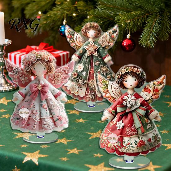 Decorative Acrylic Christmas Signs Gingerbread Cupcake Rotating Desktop Ornament, 2D Flat Rotatable Festive Party Table Ornament Plaque with Base for