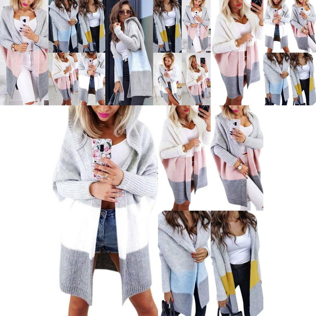 Ladies Long Hooded Cardigan Knitted Sweater Coat For Winter Casual Plus Size Style