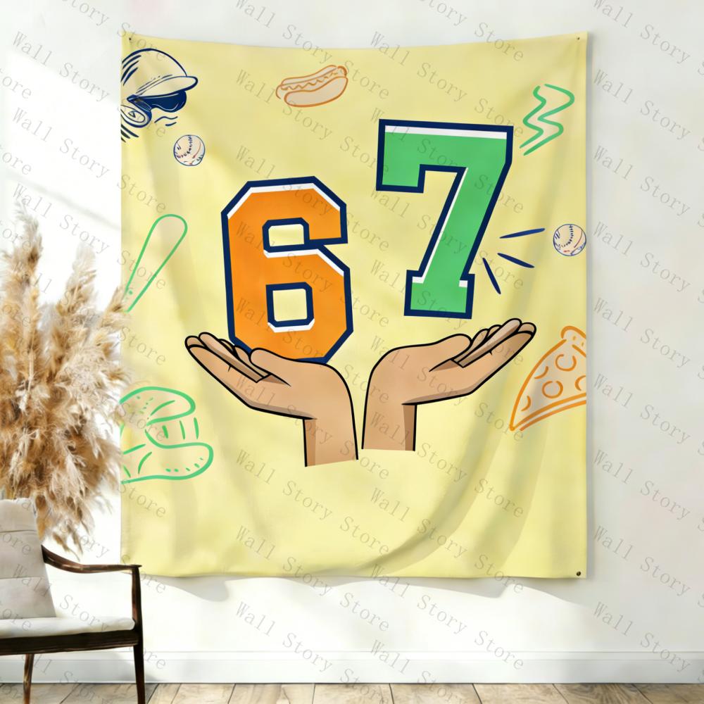 67 Baseball Birthday Banner Backdrop Sign 67 Meme Tapestry Six Seven Gen Z Kids Party Decor Tapestry Living Room Tapestry