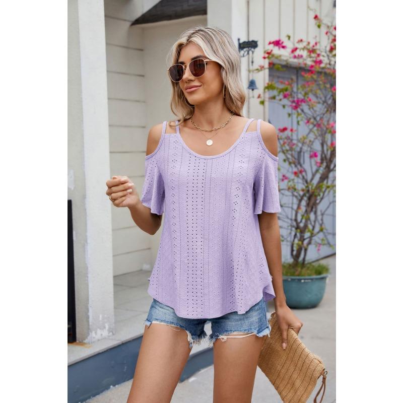 YYFS Women's Fashion Casual Summer Spring Solid Color Print Short Sleeve U-Neck Blouses & Shirts