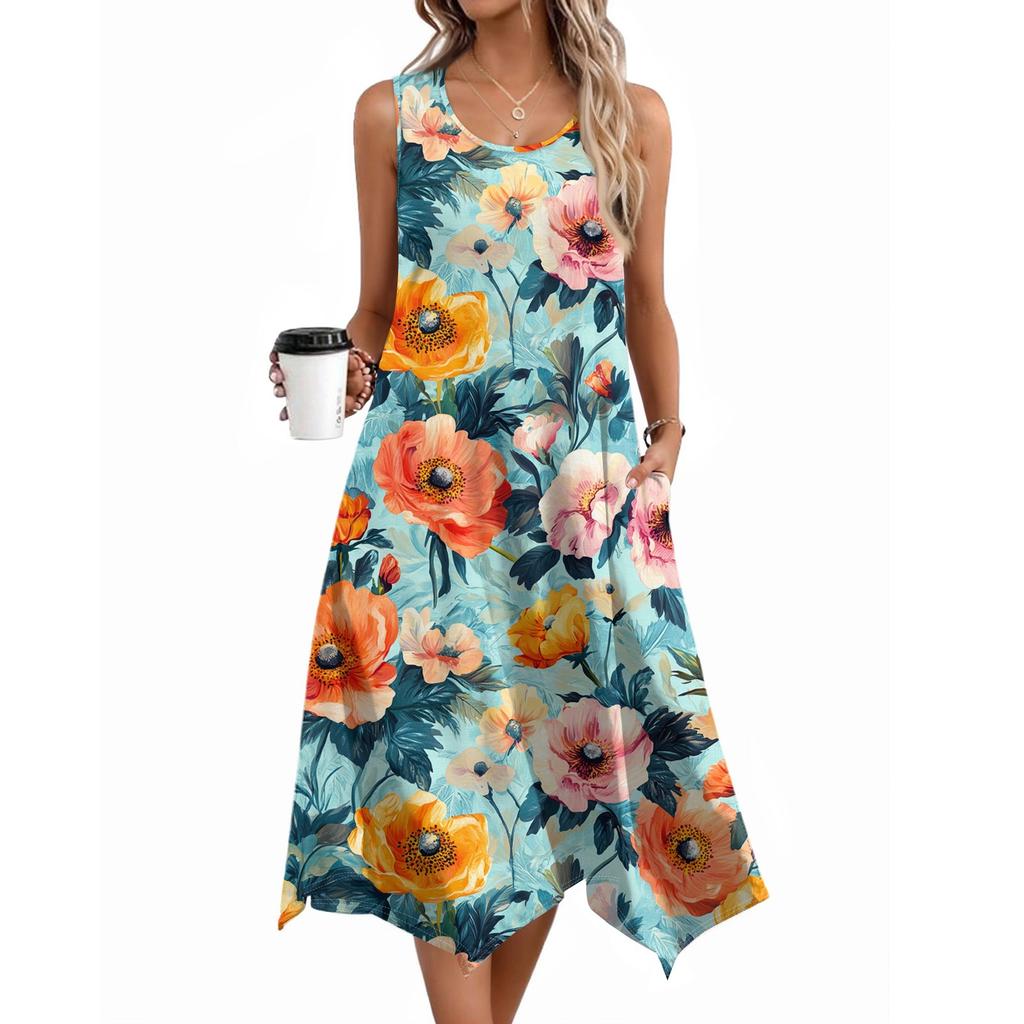 Женское повседневное платье на лето, платье-майка, свободное пляжное платье с карманами, расклешенный миди-сарафан