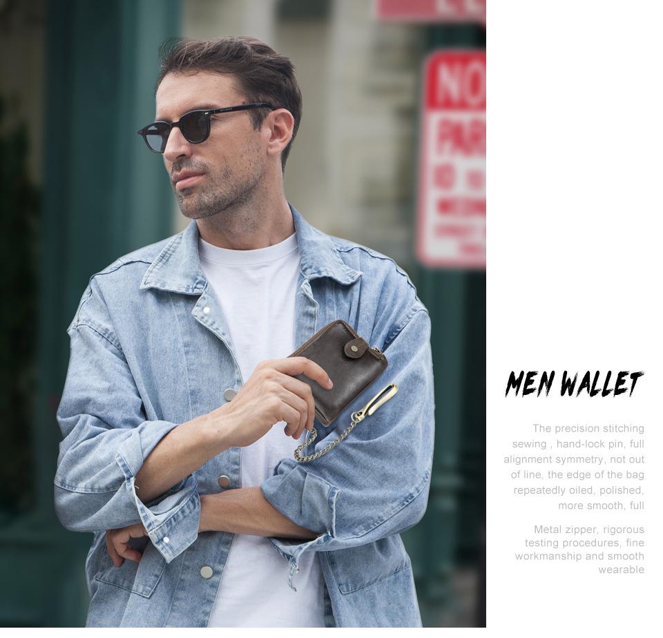 Black Angel RFID Anti-Theft Men's Wallet with Cowhide, Chain, Zipper, and Fashion Buckle