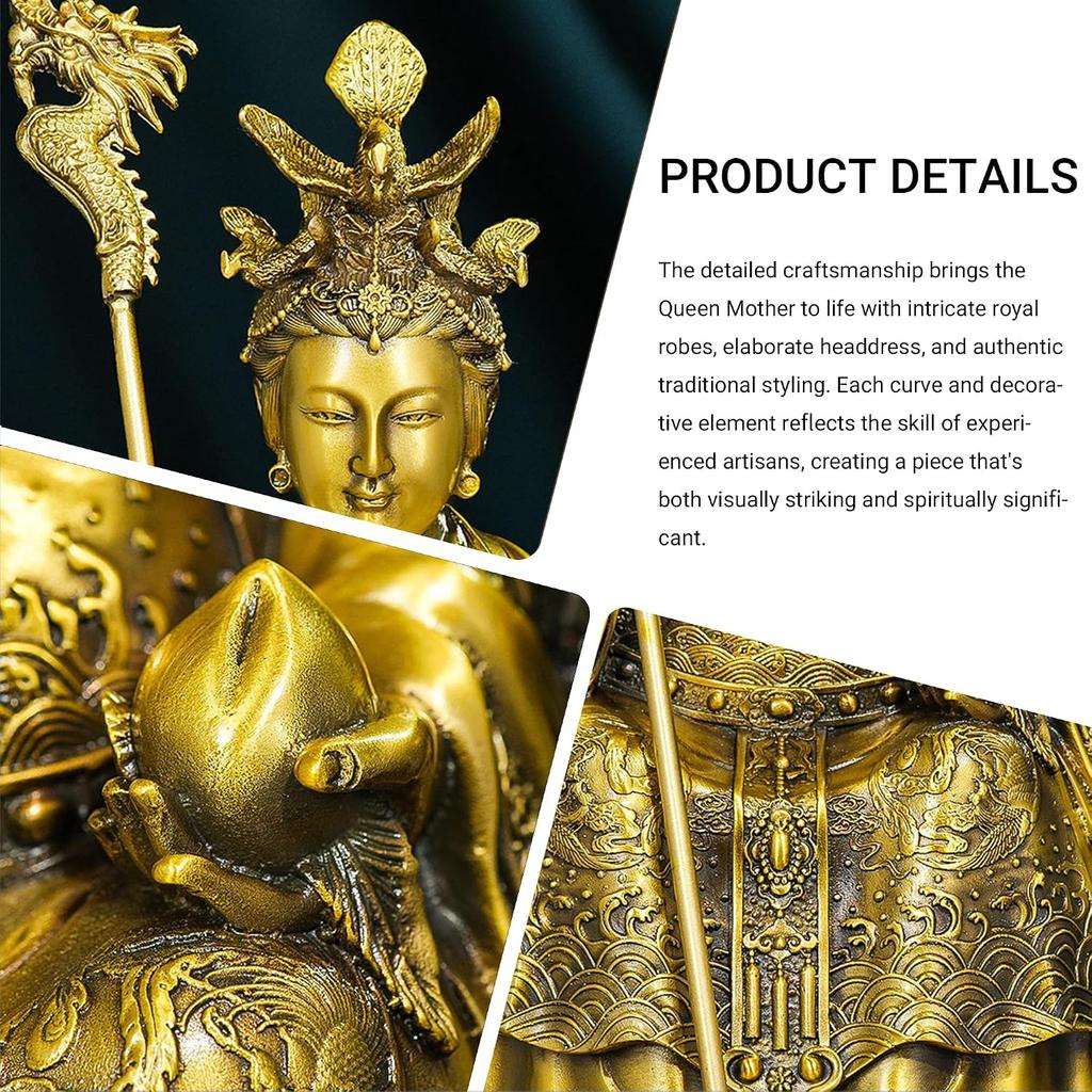 Aris & Juno Brass Queen Mother of the West Feng Shui Statue – Chinese Longevity & Blessing Figurine for Entryway, Home Office Desk or Shelf Decor,