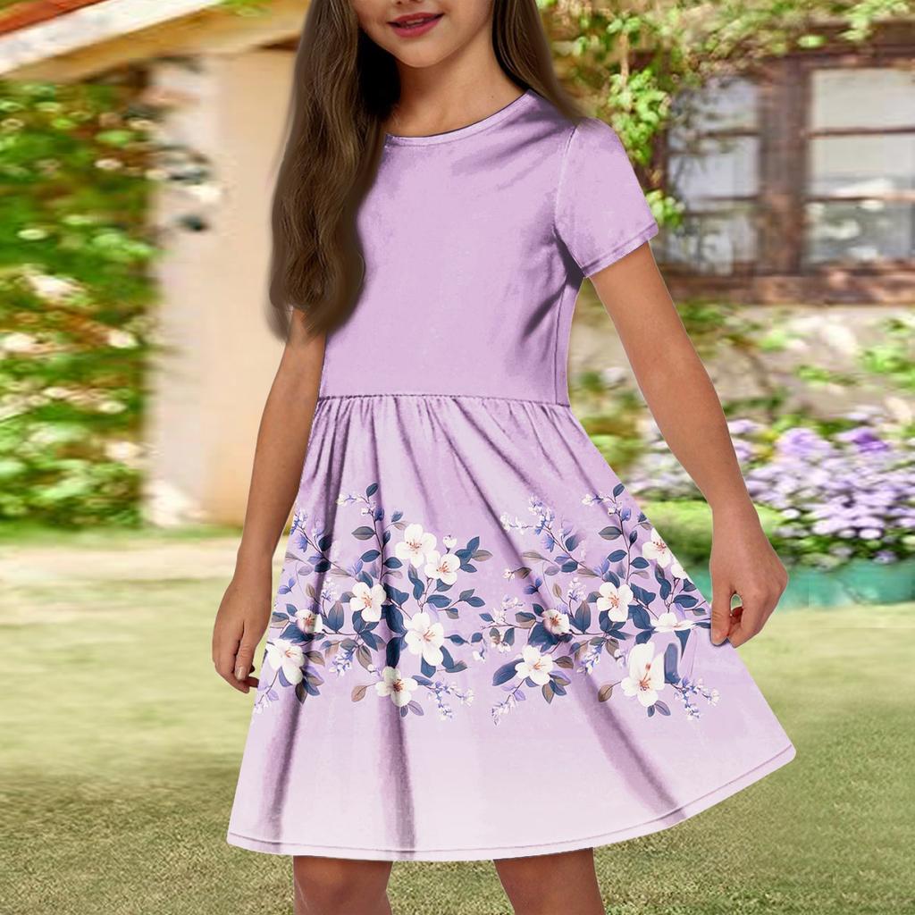 Летнее платье для девочек, однотонное платье без рукавов с принтом и карманом, повседневное платье, вечернее платье с короткими рукавами