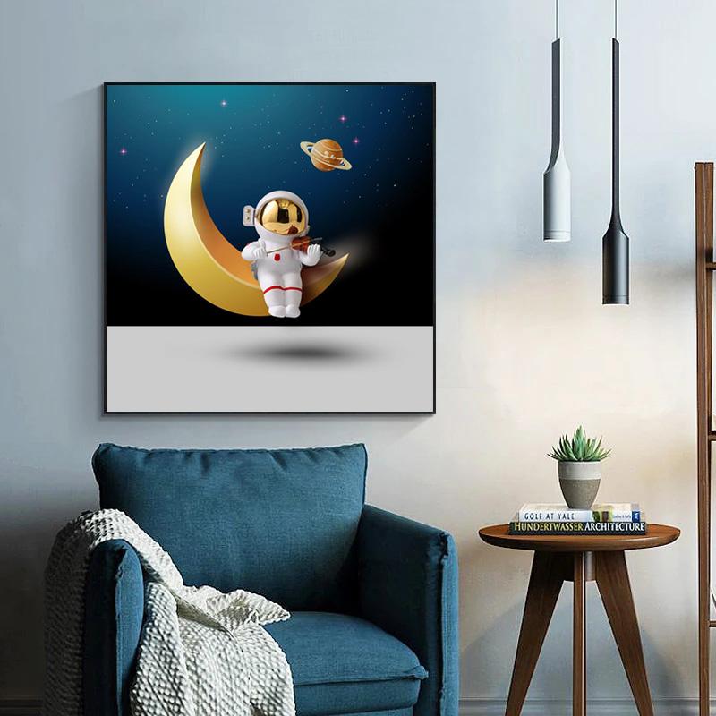 Космонавт, космическое пространство, холст, живопись, постеры и принты, современные мультяшные настенные художественные картины для дома, декор для детской комнаты