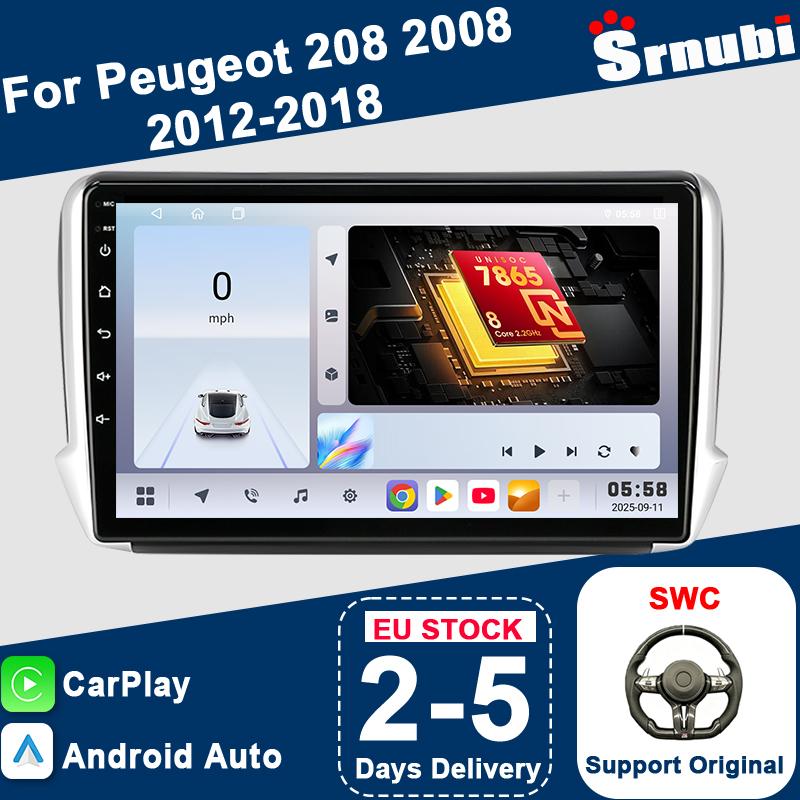 Srnubi 2 Din Car Radio Carplay Android Auto for Peugeot 208 2008 2012-2018 GPS Navigation Multimedia Player DSP UIS7865 Bluetooth 5.4 Support