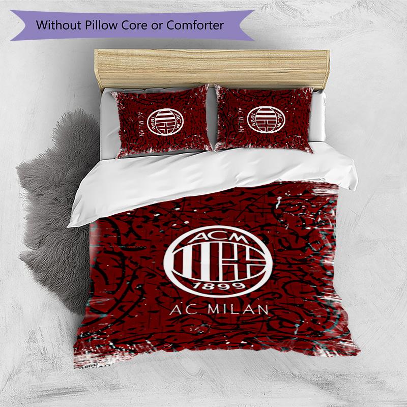 AC Milan Pattern Printed 3PCS Bedding Set Soft Skin-Friendly Washable Duvet Cover & Pillowcases Set All Season Bedroom