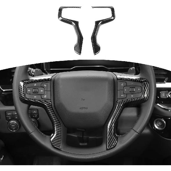 RT-TCZ for Silverado Steering Wheel Trim Carbon Fiber Interior Accessories for Chevrolet Chevy Silverado 2019+ Suburban 2020+ Tahoe 2021+ 2pcs