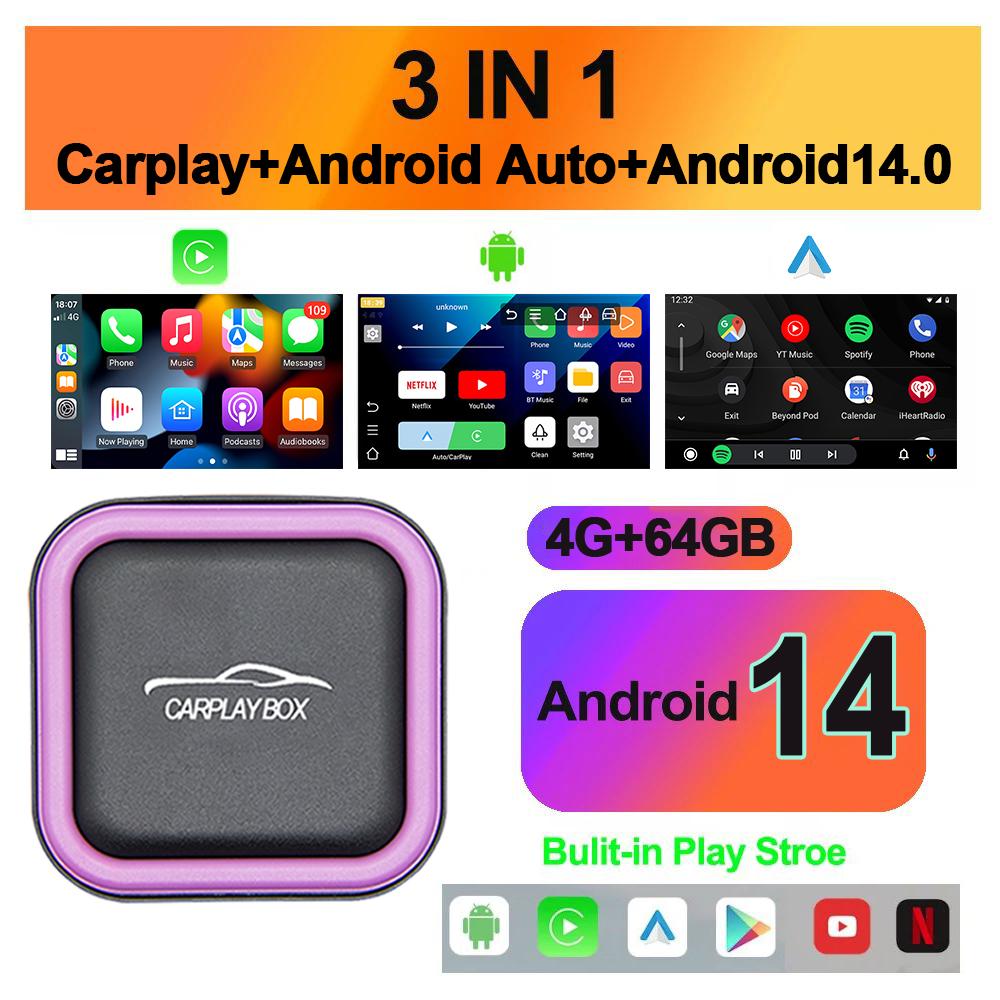 НОВЫЙ Android 14 Smart CarPlay Ai Box Беспроводной адаптер CarPlay Android Auto Для Netflix YouTube автомобильные интеллектуальные системы 5GWiFi