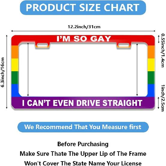 Funny License Plate Frame With Humor Text Gay Pride Rainbow Flag I'M So Gay I Can'T Even Drive Straight Stainless Steels Black Car Holder With 2