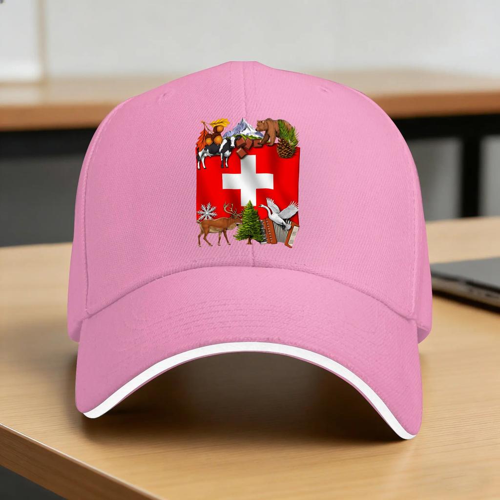 Switzerland Swiss Flag Sun Baseball Cap Spring FeUnisex Unisex Design Hip Hop Hats Sunscreen Street Style Kpop Rock Snapback Cap
