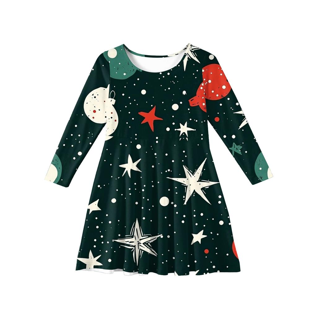 Girls' Princess Dress - Long Sleeve A-Line T-Shirt Dress Christmas Day