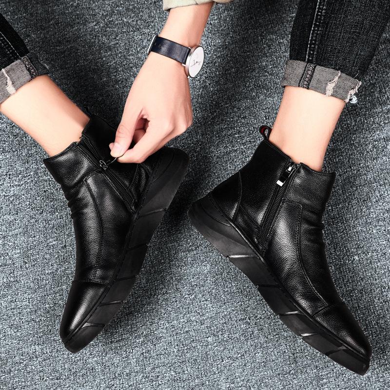 2025 осень-зима, новая мужская повседневная обувь, универсальные студенческие ботинки из бархатной кожи, высокие ботинки Martin с боковой молнией