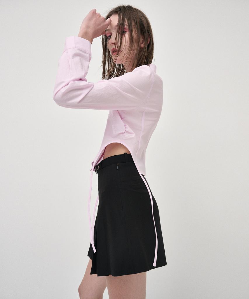 ETMON Side Shirring Slim Shirt, Pink