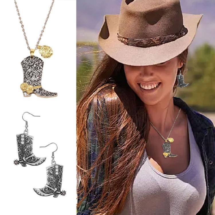 Cowboy Boot Ear Drops/Neck Jewelry Cowgirl Riding Boot Pendant Necklace/Earrings Handmade Ear/Neck Jewelry Ornament