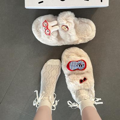 Милые мультяшные пушистые тапочки для женщин для ношения осенью и зимой, новые ретро универсальные хлопковые тапочки на толстой подошве, пушистая обувь