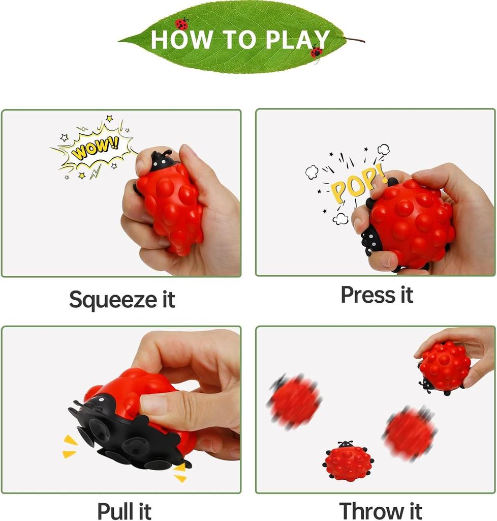 3D Игрушка-антистресс Божья коровка Pop Fidget Toy, Мягкие игрушки-сквиши Сенсорный пупырчатый поппер Надавливаемые шарики Снятие стресса Игрушки для раннего развития Подарок Рождество