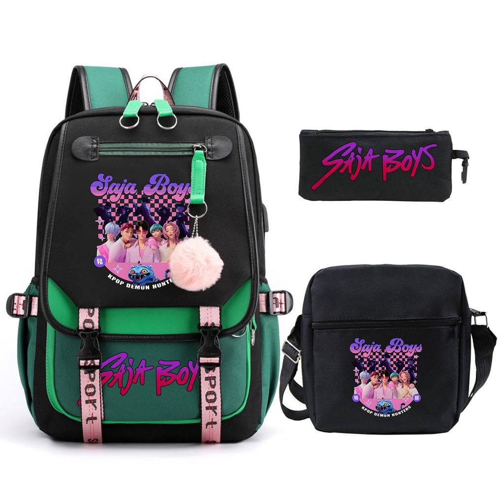 K-Pop Anime Cartoon Portable Shoulder Backpack Student Leisure School Bag Three-Piece Set