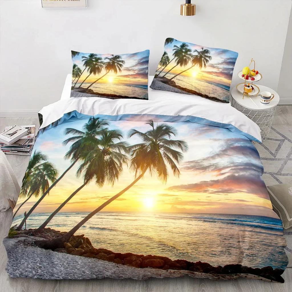 3D Printed Sea View Coconut Comfortable Duvet Quilt Cover Pillowcase Bedding Set Children Bedroom Decoration Home Textile