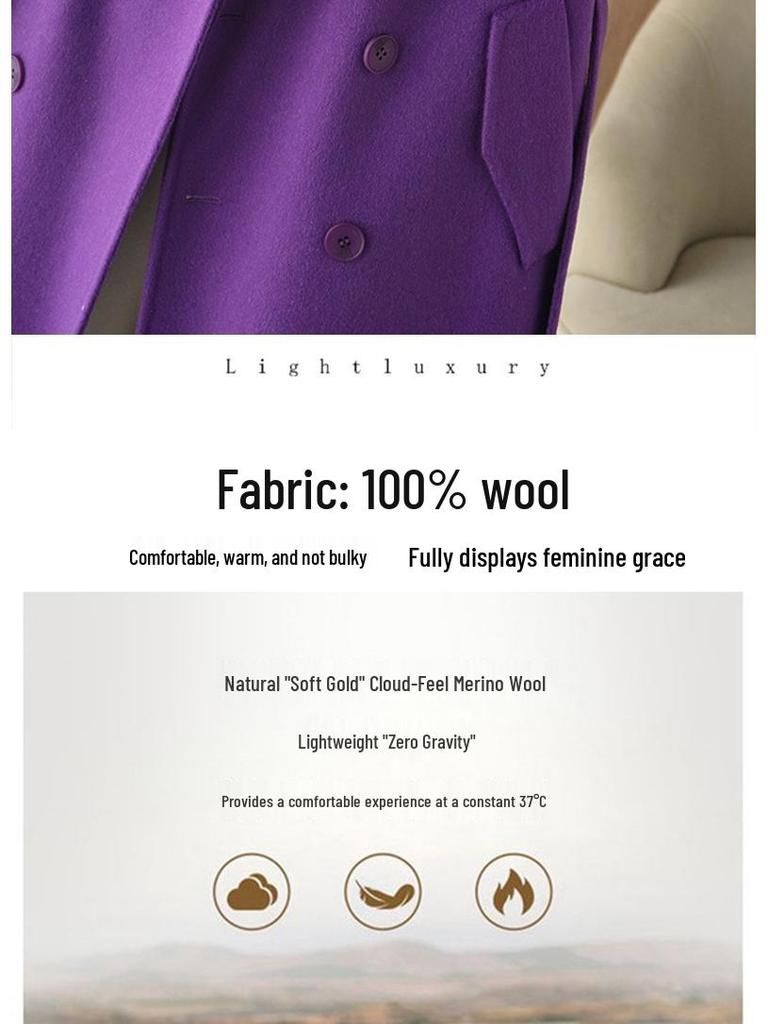 2025 A/W Women's Slimming Double-Faced Cashmere Coat - Korean Style Double-Breasted Wool Overcoat with Suit Collar