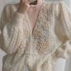 Elegant Pearl-Inlaid Hollow-Out Cardigan Sweater - Spring Collection for Women