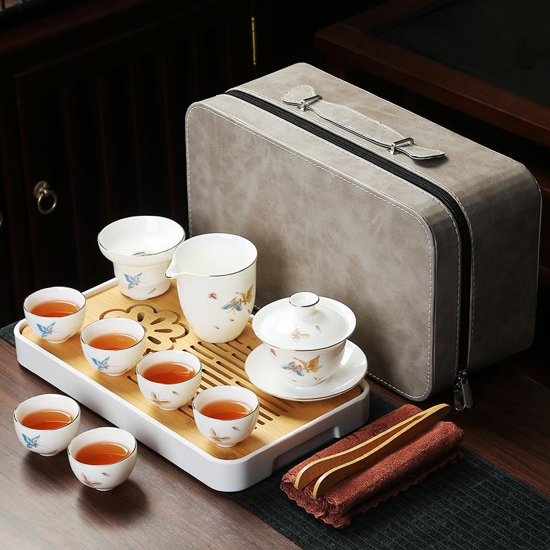 Business Bank Company Corporate Festival High-end Gift Set Suet Jade Porcelain Travel Tea Set
