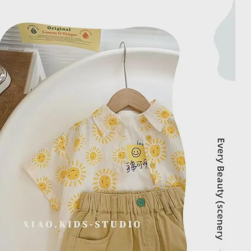 Детские летние рубашки с цветочным принтом - модные короткие рукава в пляжном стиле для мальчиков