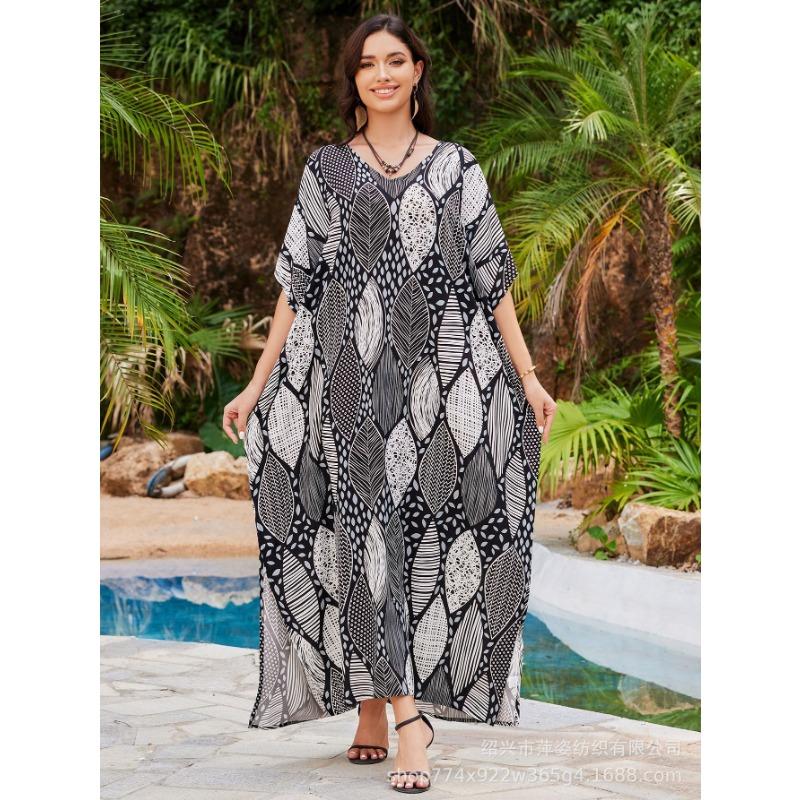 Плюс Размер Женщин Новый Принт Пляжный Свободный Праздничный Платье Бикини Накидка