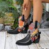 Fashion Autumn New Chunky Ankle Boots Women's Fashion Pointy Printed Metal Chain Sleeve Comfortable Single Boots