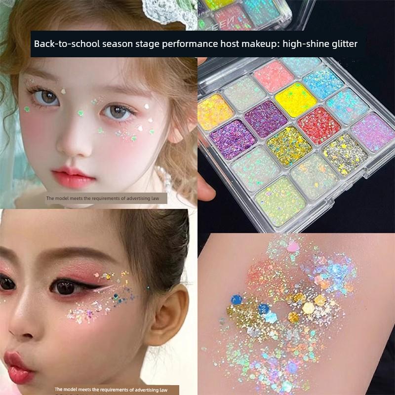 Student Performance Stage Makeup Eyeshadow Palette Glitter Powder Palette Non-Toxic Washable Performance Makeup for Girls Purple Blue