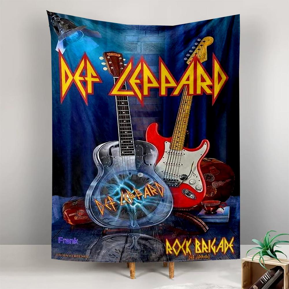 Printed Tapestry Def Leppard Rock Brigade Guitars Blue Curtain Rock Music Dorm Room