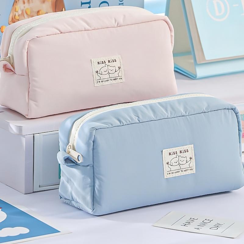 1 шт. Пенал-косметичка с принтом «Поцелуй», Сумка для ручек, Милый мультяшный пес и кот, Простой дизайн, Большая вместимость, Мешочек для хранения в японском стиле