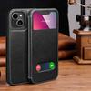Чехол-книжка из натуральной кожи Smart View Window для iPhone 16 Pro 17 Pro 15 14 13 12 11 XR XS Max 7 8 Plus SE 3 Магнитный кошелек-флип