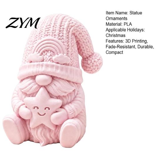 Durable 3D Printed Sculptures Gnome Figurine Holding Smiling Star, Faceless Statue with Handmade PLA Home Decor Knit Hat, Cute Christmas Tabletop