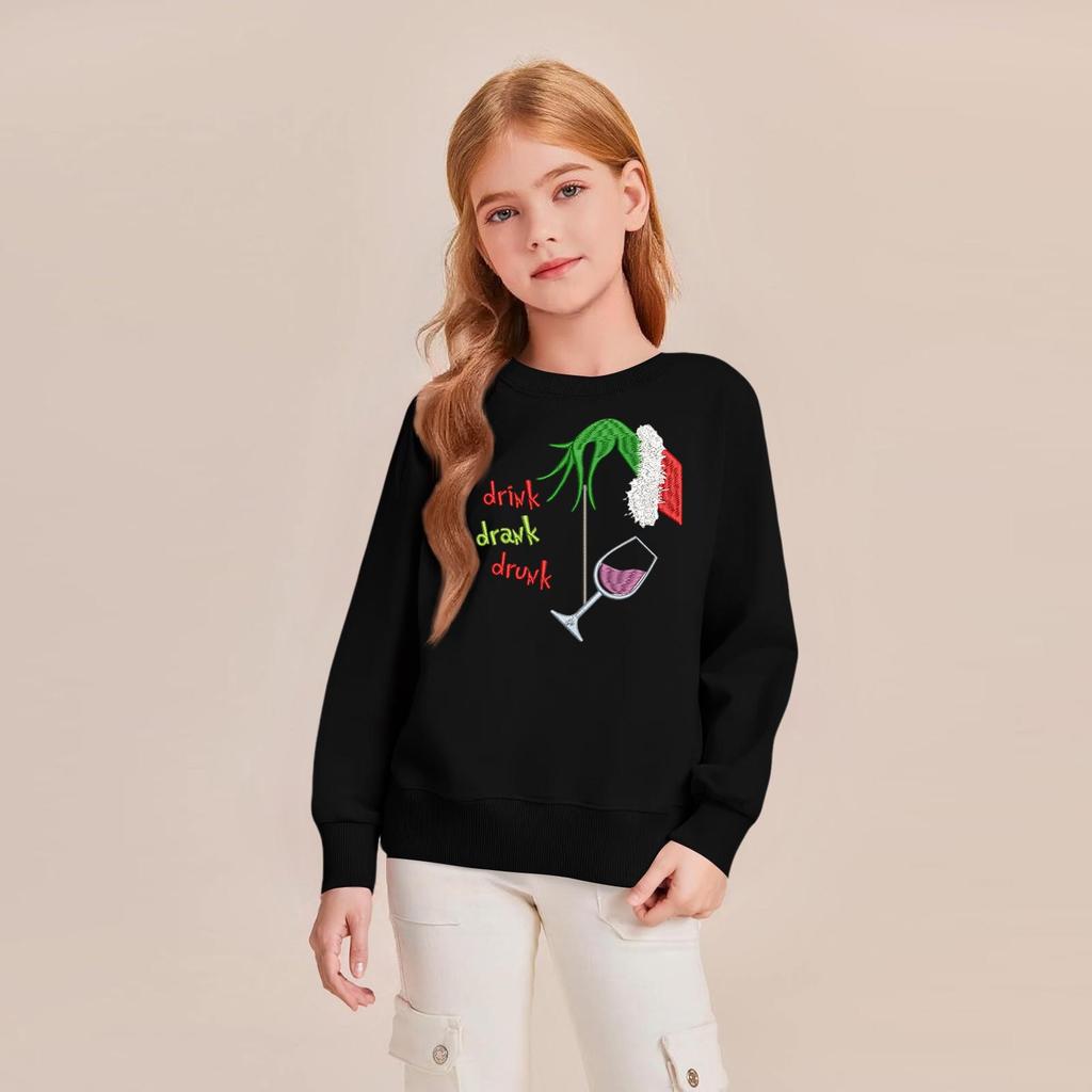 Kids' Fashion Loose-Fit Casual Long-Sleeve Christmas Print Oversized Crewneck Sweatshirt