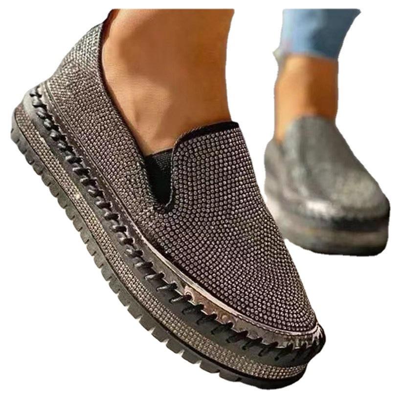 Большие размеры 35-43 Обувь для женщин Дамские плоские кроссовки с пайетками Повседневная обувь слипоны на платформе Удобная вулканизированная обувь