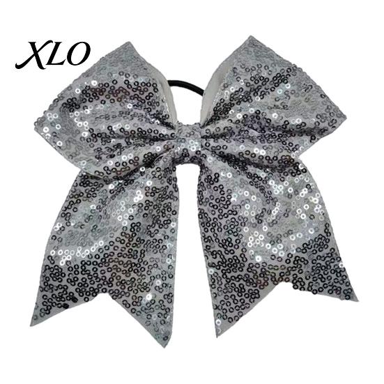 Stage Costume Accessories Sequins Hair Bows, Elastic Tie, Large Cheerleading Shiny Bows for Girls Band Ponytail Holder, Glitter Scrunchies Women Teens