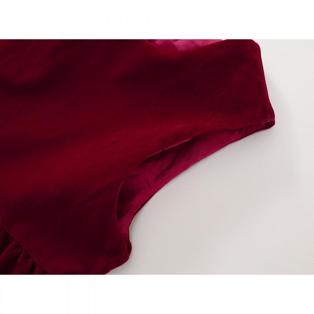 Платье без рукавов из бархата для девочек 2024 года, осеннее детское красное платье принцессы А-силуэта в корейском стиле