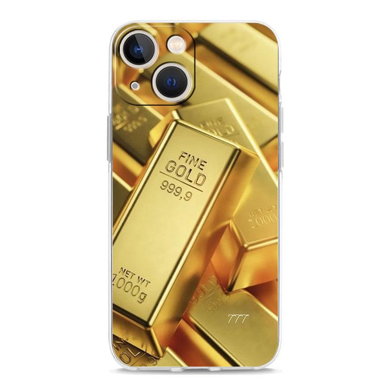 Чехол для телефона iPhone 17 Air Cases iPhone 16 15 12 13 14 Pro Max SE 7 8 Plus iPhone11 Прозрачный Мягкий Чехол Золотой Узор с Деньгами