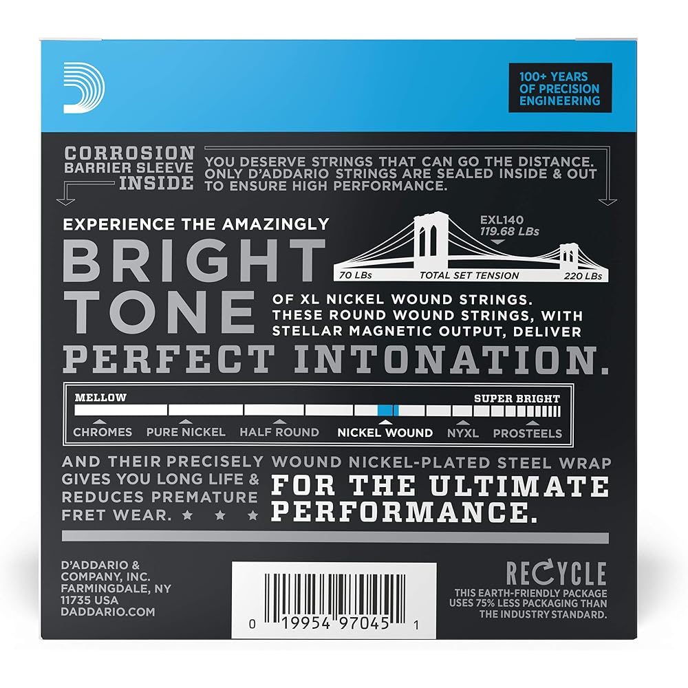 D'Addario XL Nickel .010-.052 Light Top/Heavy Bottom Electric Guitar Strings, 10-pack (EXL140-10P) [Domestic Genuine Product]