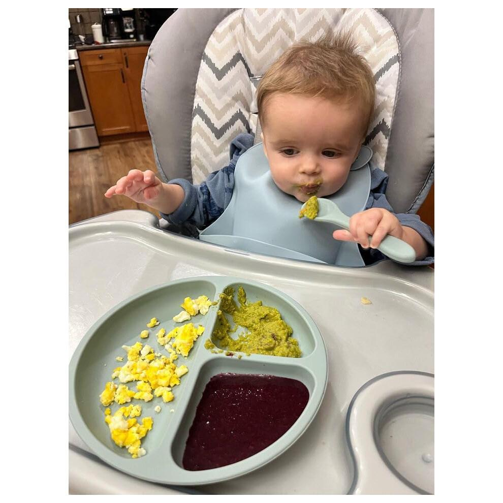 PandaEar Silicone Baby Feeding Set| Baby Weaning Set | 2 Divided Baby Plates with Suction + 2 Baby Suction Bowls + 2 Sippy Cup with 2 Spoons