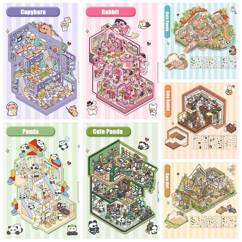 PET Miniature Scene Collage Plus Size Decorative Collage Stickers DIY Cabin Scene Decal  Children