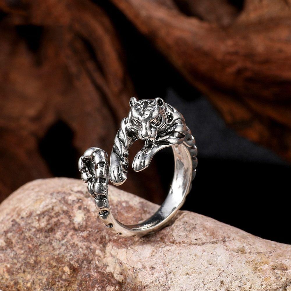 Кольцо с изображением свирепого тигра из старинного золота и серебра, индивидуальное кольцо в стиле животного, подарки на вечеринку